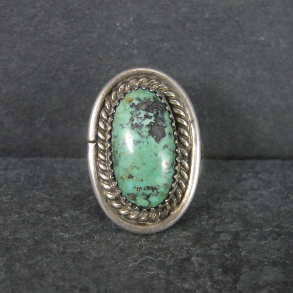 Vintage Sterling Navajo Green Turquoise Ring Size 6.5 Sarah Watson